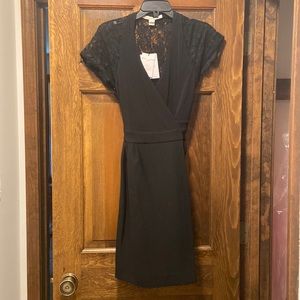 NWT DIANE vonFURSTENBERG black wrap dress with lace back